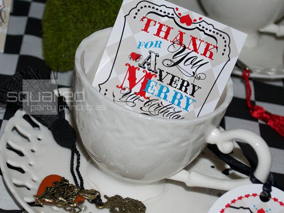 Alice in Wonderland Inspired Vintage Tea Party Printable Favor Thank You Tags Note Cards - DIY Print - Alice's Tea Party - Instant Download Il_570xn