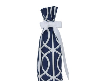 Wine Bottle Gift Bag - Navy & White Dwell Studio Fabric