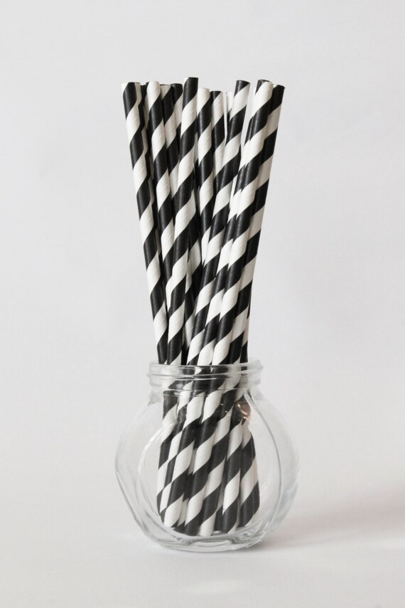 Black and White Straws Stripe Paper Straws Black and White