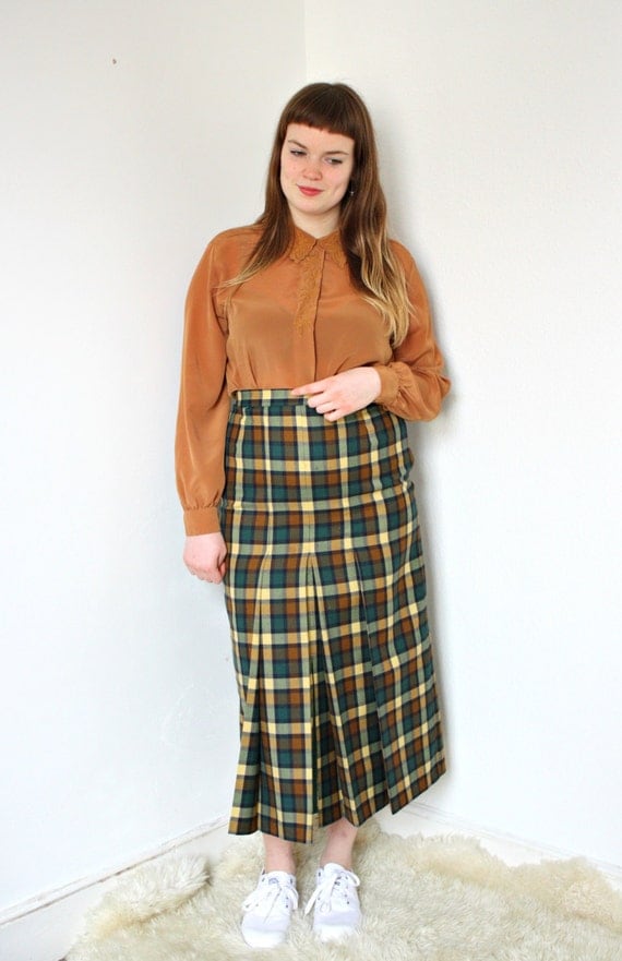 90s Grunge Plaid Maxi Pleated Skirt Size M L By Eovu On Etsy