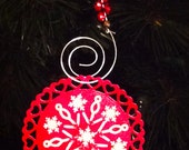 HOLIDAY SALE 3-D Red or Green with White Winter Snowflake Ornament in various edging and snowflake designs