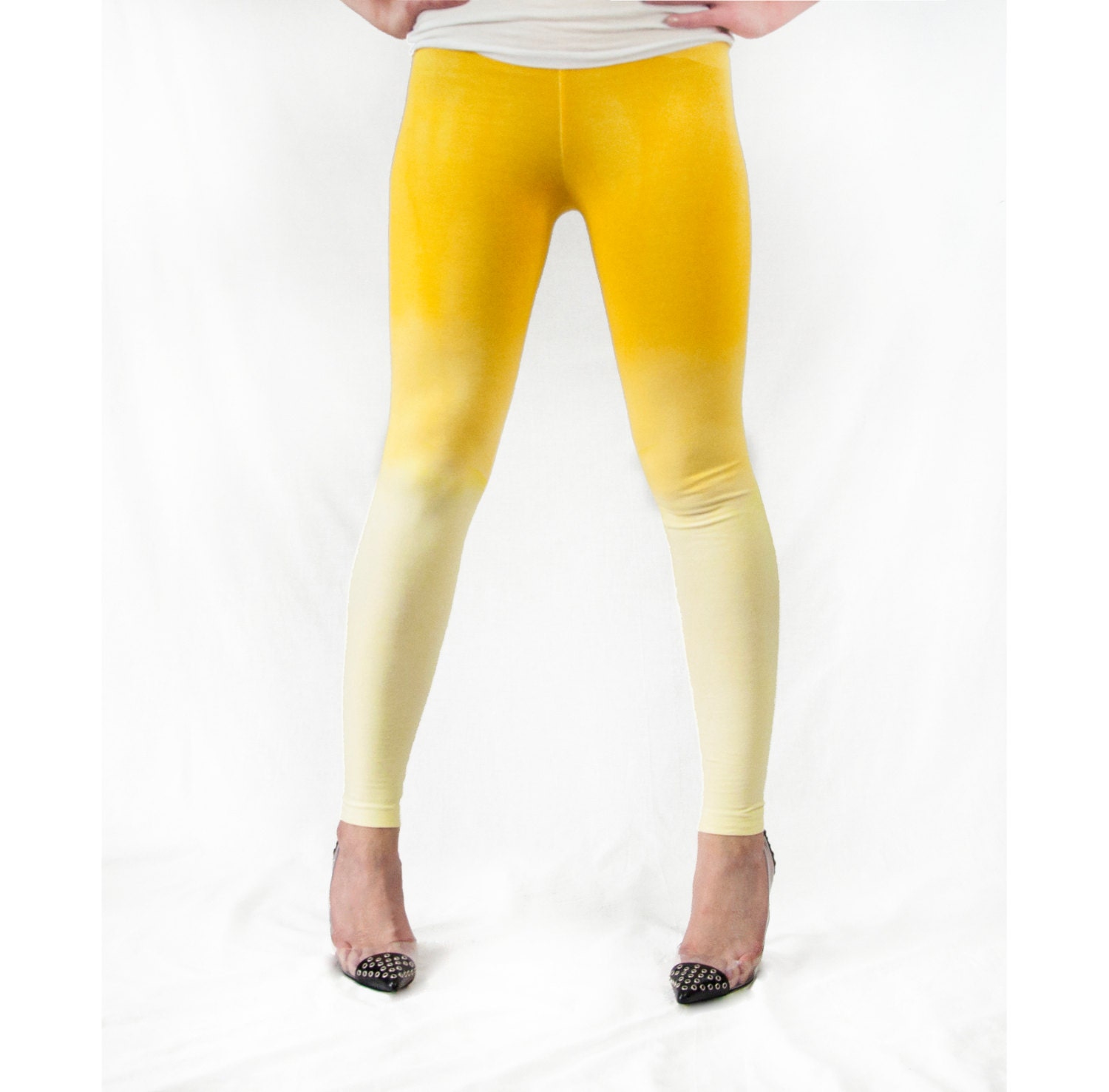 CLEARANCE Womens Yellow Leggings Ombre Tights by