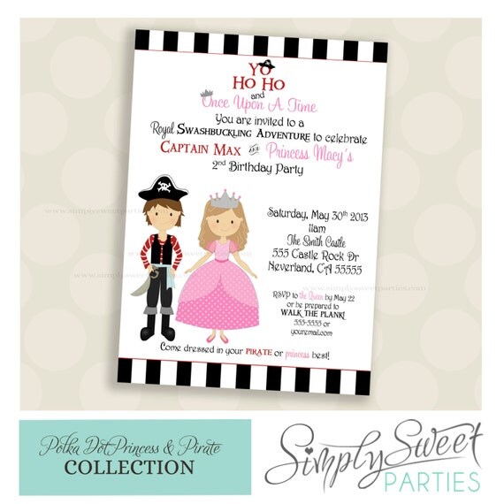 Princess and Pirate Birthday Party DIY printable PDF Invitation Il_570xn