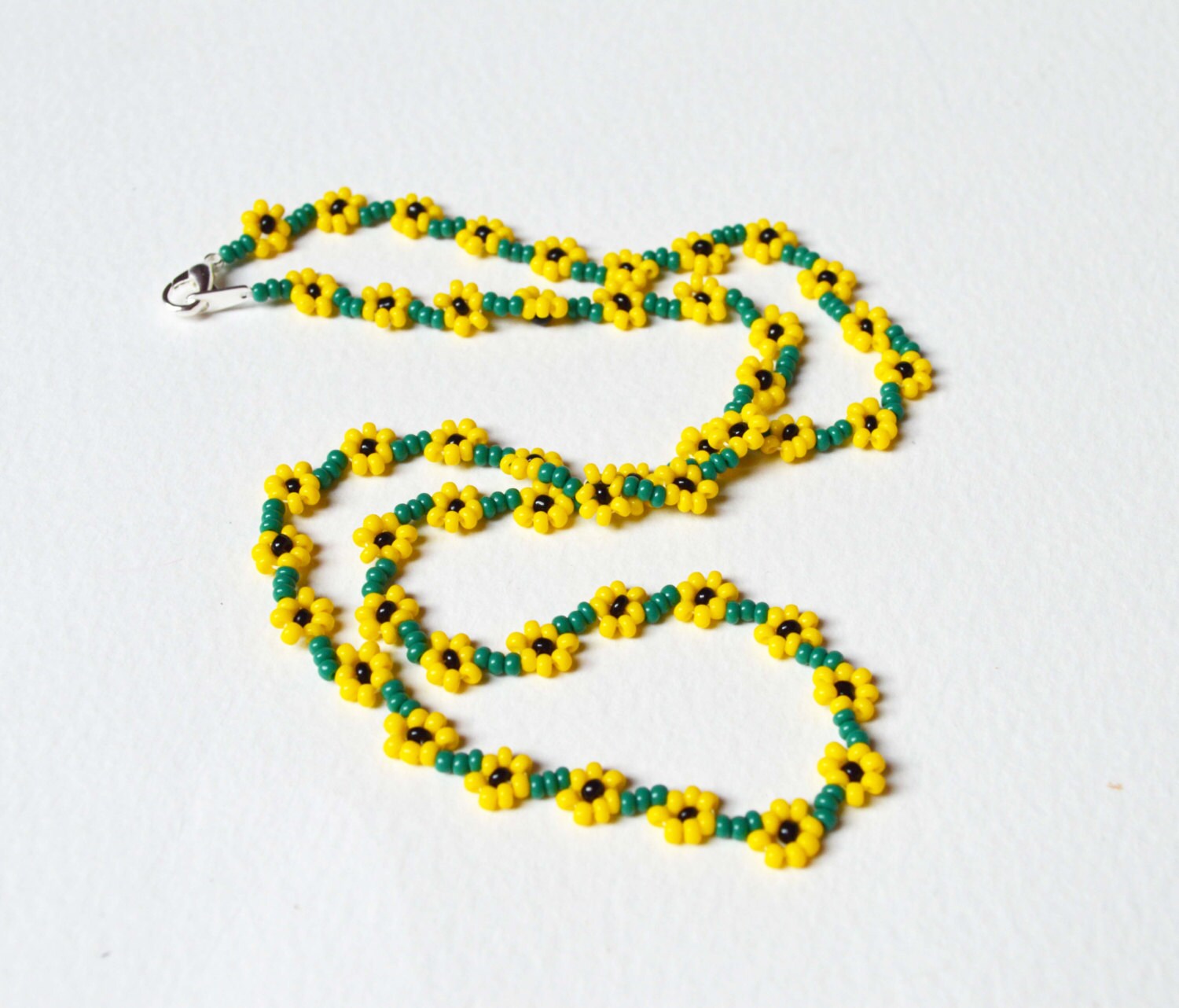 Beaded Sunflower Necklace. Seed Bead Flower Necklace