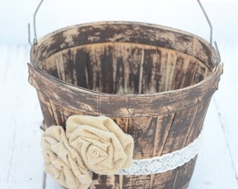 Rustic inspired flower girl basket - wedding basket