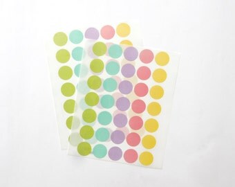 Circle Stickers, Round Stickers, Pastel/Colorful/Multicolor Paper Stickers, Size 20mm, Set of 2 sheets or 70 stickers