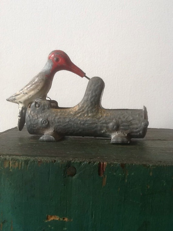 Metal Woodpecker toothpick holder Rustic by PennyPenguinVintage