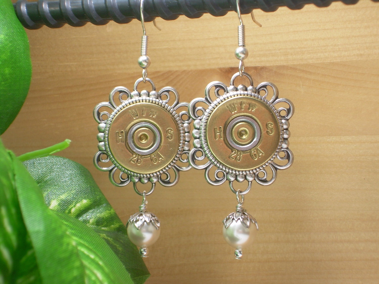 Shotgun Shell Jewelry 28 Gauge Winchester Pearl Earrings