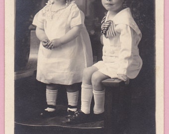 Ca 1908 "Toddler Girl and Boy" Real Photo Postcard - 1490