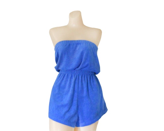 Terry Cloth Cover Up Periwinkle Women Romper Shorts Bathing