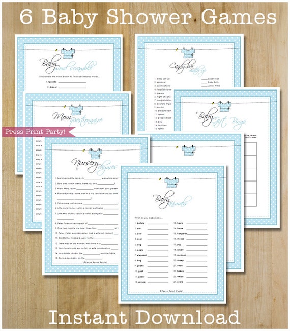 Baby Shower Game Pack  Baby Boy Blue Printables  INSTANT DOWNLOAD pdf by Press Print Party 