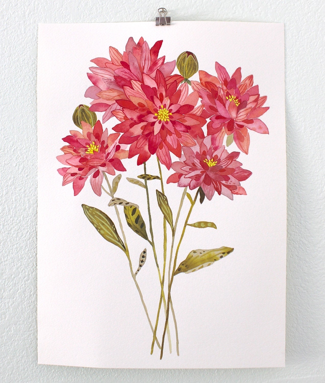 Dahlia Flower Watercolor Painting Floral Art Print By RiverLuna