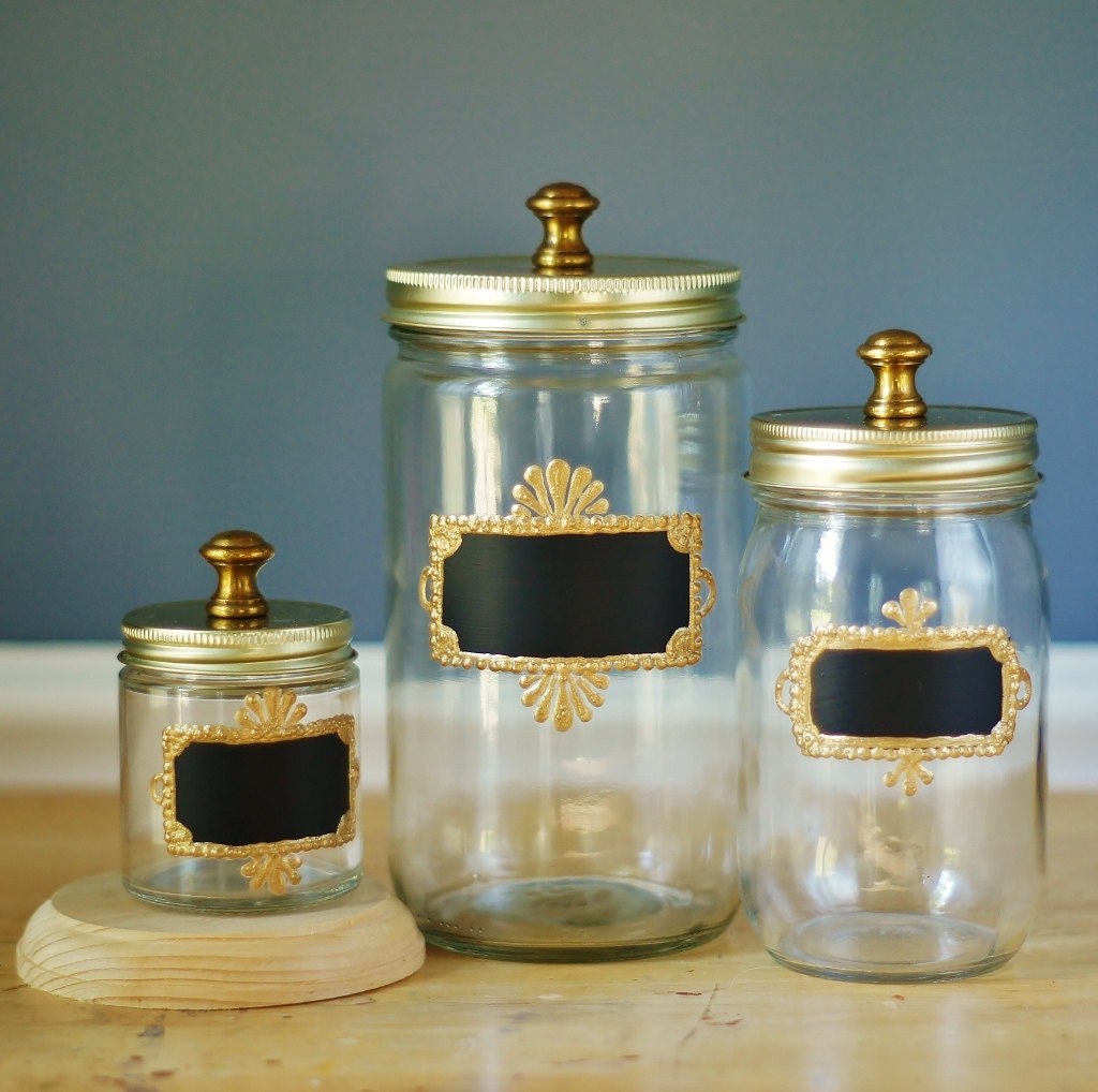  Set  of Three Mason Jar  Storage Canisters for Kitchen  by 