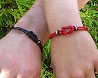 Matching Couple Bracelets Leather, His and Her Bracelet, Celtic Jewelry Couples Bracelets, Leather Bracelets, Unisex Love Knot Bracelets
