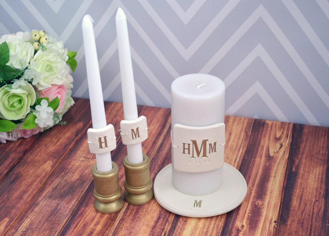 PERSONALIZED Unity Candle Wedding Ceremony Set with Candle