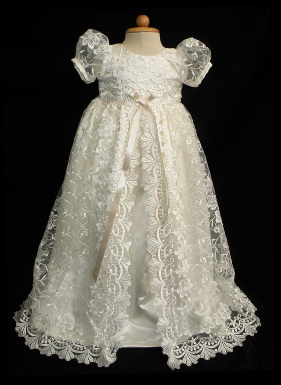 Stunning Off White Lace Christening Gown Baptism by Caremour