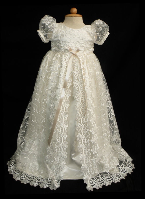 Stunning Off White Lace Christening Gown Baptism by Caremour