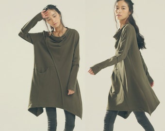 Brown Kaftans Asymmetric Hoodie / Quilted Cotton Warm Top