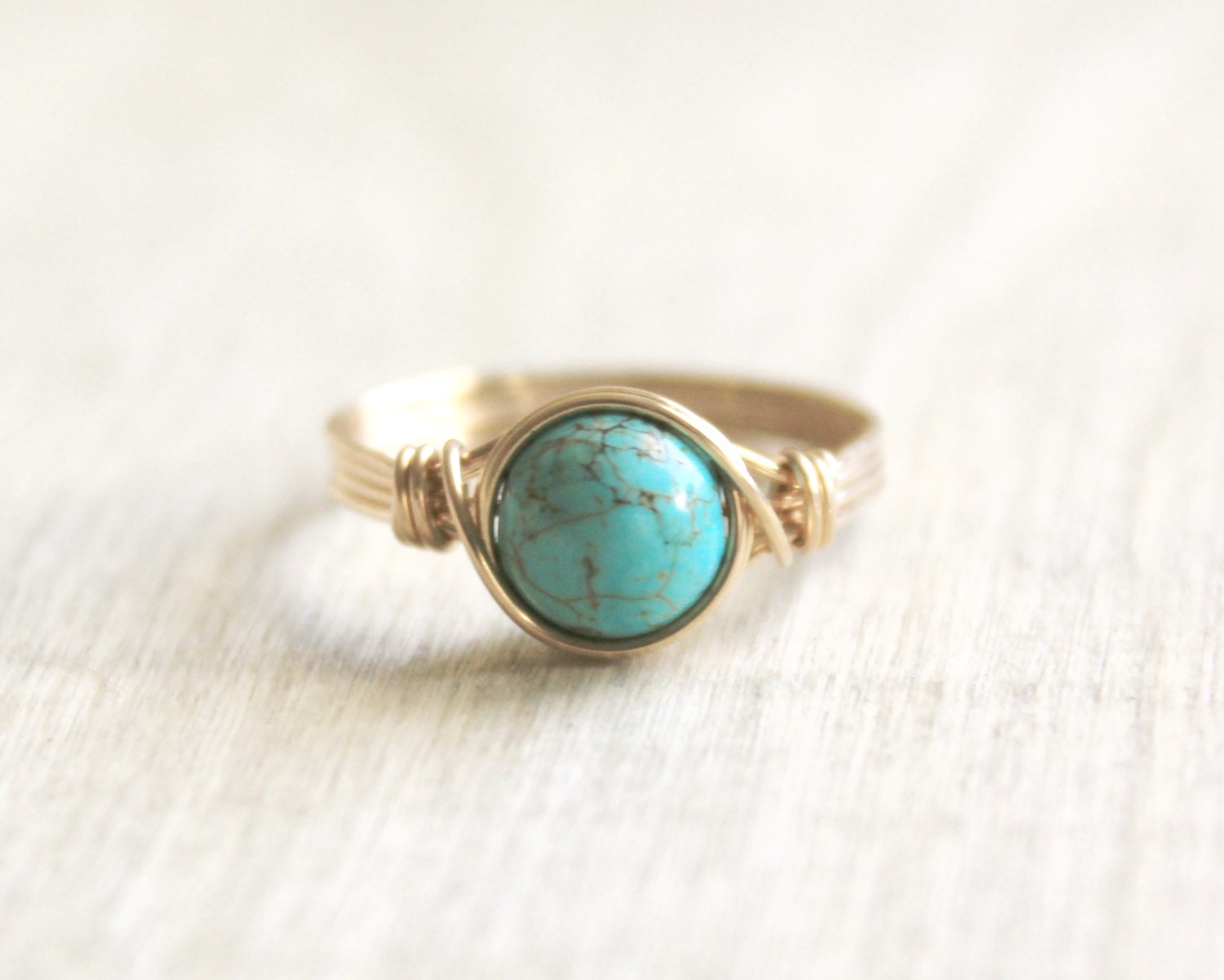 Turquoise Ring 14k Gold Filled Turquoise Wire Wrapped Ring