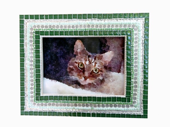 Green Mosaic Picture Frame 5 x 7 Photo Frame by GreenStreetMosaics