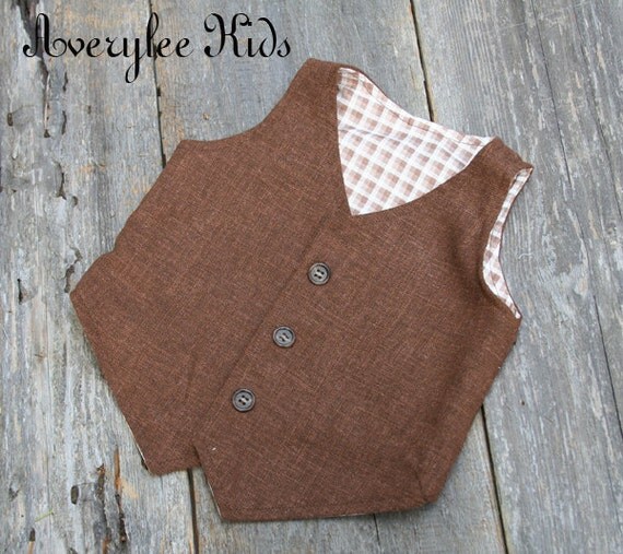 Boys Brown Linen Vest, Toddler to Teen Vest, Wedding Ring Bearer, Brown