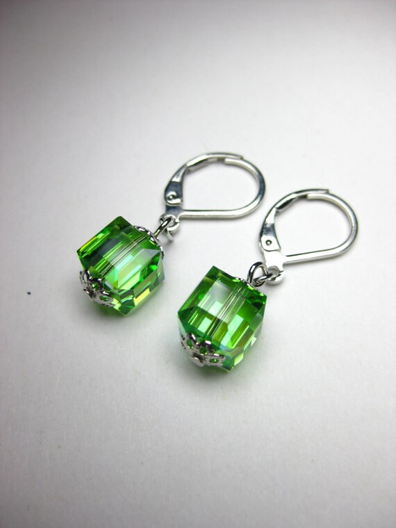 Swarovski Crystal Cube Earrings by Talllll on Etsy