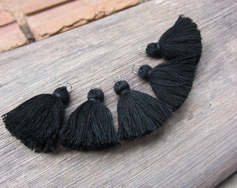 Black MINI TASSELS,Small Cotton Handmade Jewelry Making Tassels Supplies,Colorful Short Jewelry Tassels, MALA Bracelet Tassels