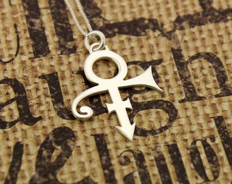 Prince symbol Necklace SHINY MIRROR FINISH silver Pendant charm necklace 925 Sterling Silver Chain - Love symbol