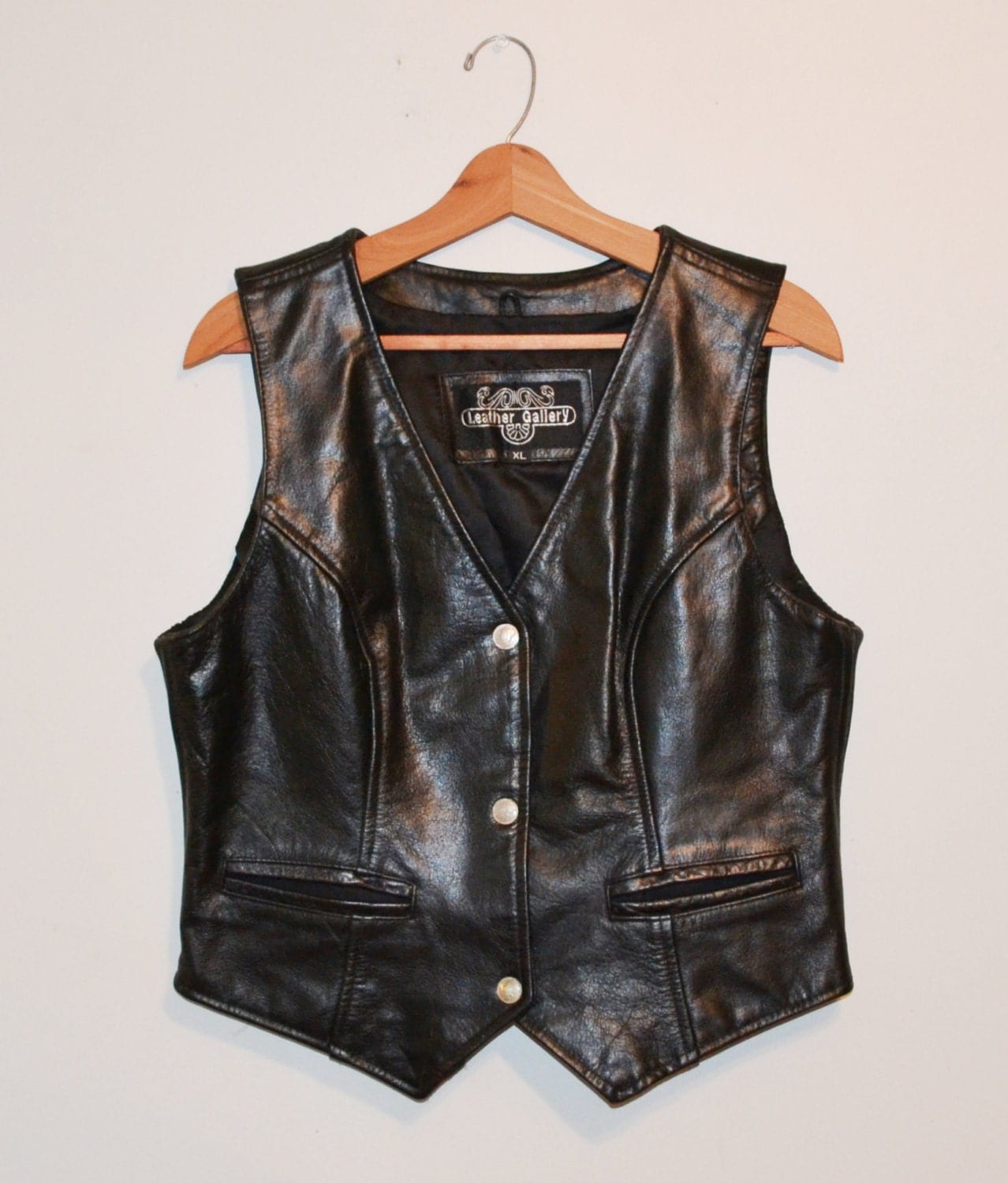 Vintage 80s Black Leather Vest Motorcycle Gear Women's