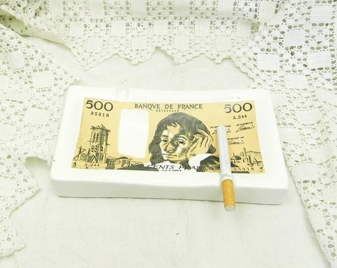 Vintage French Ceramic Ashtray Shaped as a Five Hundred Francs Note Ceramic Ashtray, Retro French Smoking Numismatics Collectible, Quirky