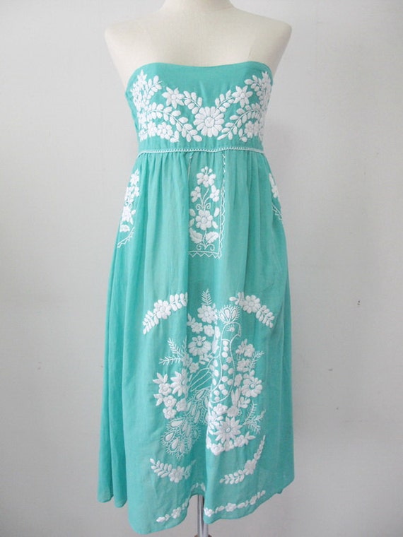 Mexican Embroidered Sundress Cotton Strapless Dress With