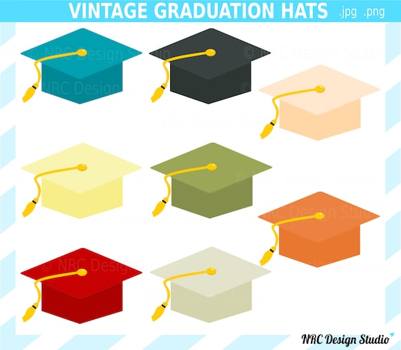 Graduation Hats Clip Art - Vintage Color Graduation Caps Clipart - Class of, Students, School, College, Commercial Use Il_570xn