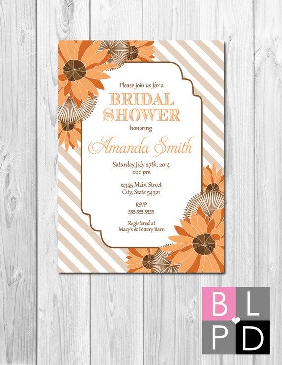 Bridal Shower, Birthday Party, Bachelorette Party, Engagement Party Invitation - Big Fall Blooms and Stripes - DIY - Printable Il_570xn