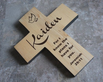 Baptism gift boy girl Cross Personalized with name and /For I know the plans I have for you. Jeremiah - Pastor christening gift Boy Girl
