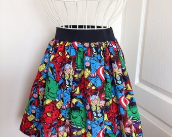Ladies or girls Marvel Avengers full skater style skirt 2 inch waistband