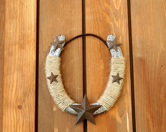 Decorated used horseshoe with stars, Western Decor, Rustic decor, Dorm Room Decor