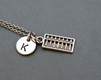 Abacus necklace, Abacus charm, antique silver, initial necklace, initial hand stamped, personalized, monogram