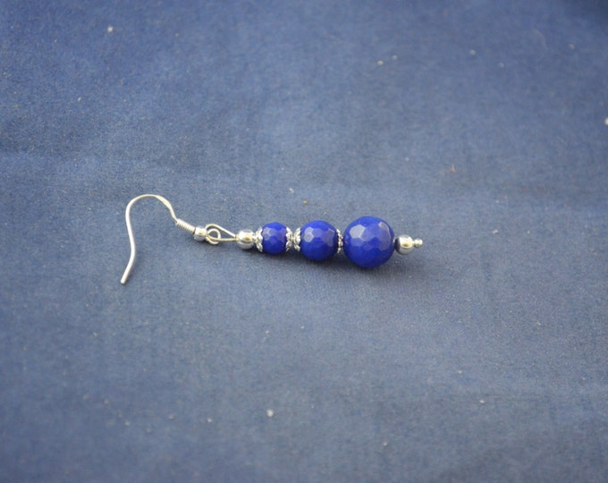 Sapphire Bead Dangle Earrings, 2.5 Inche Long, Natural Sapphire Beads, Sterling Silver metal E584