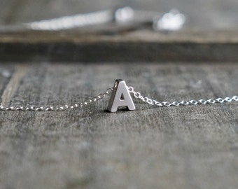Silver Initial Necklace / Tiny Letter Pendant Personalized Sterling Silver Chain ... choose your name initial letter