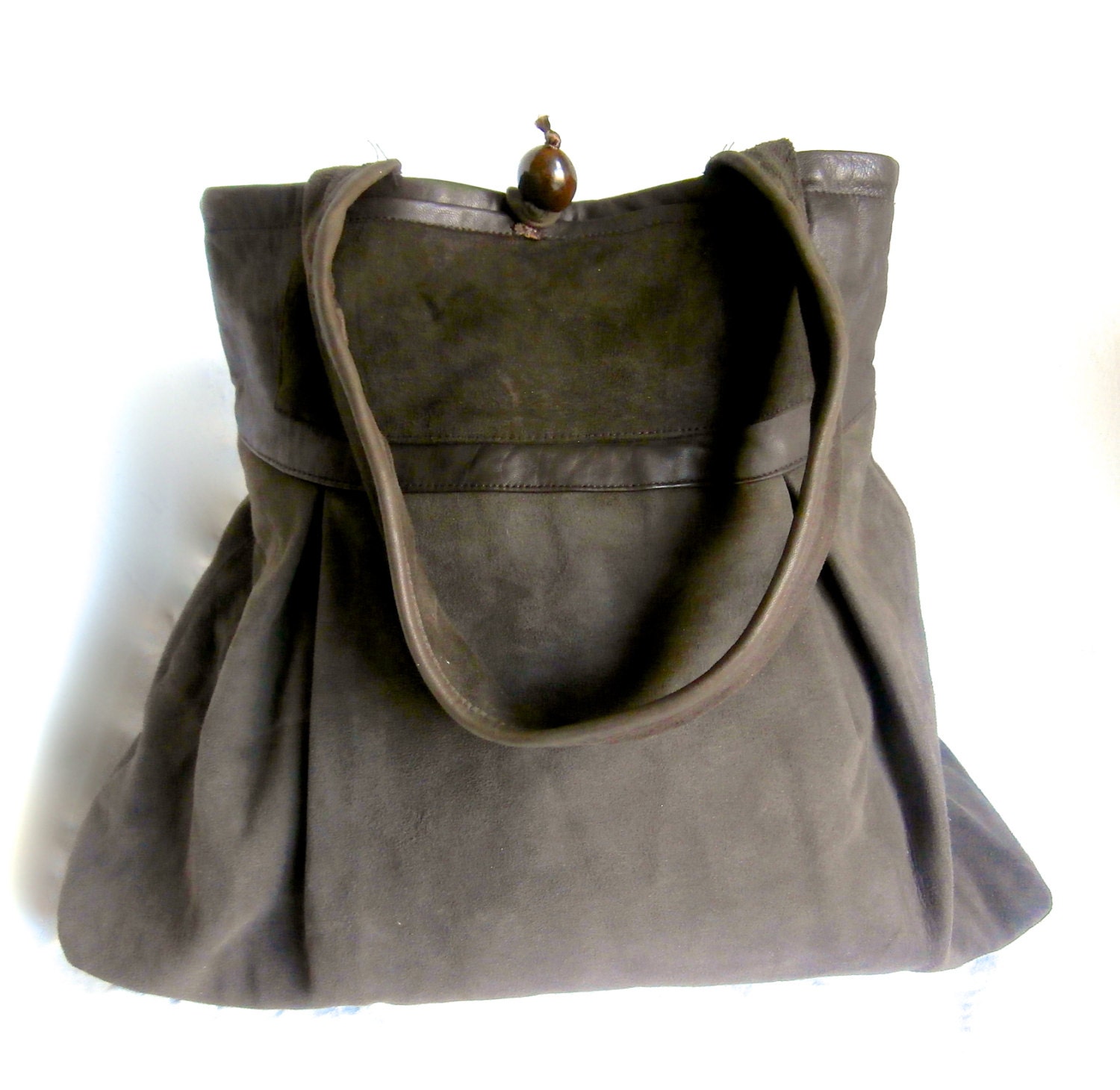 Pleated Suede Bag Handmade Repurposed