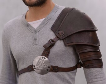 LARP Armor - Leather Pauldron- Valknut: Odin's Symbol of Norse Viking Warriors Shoulder