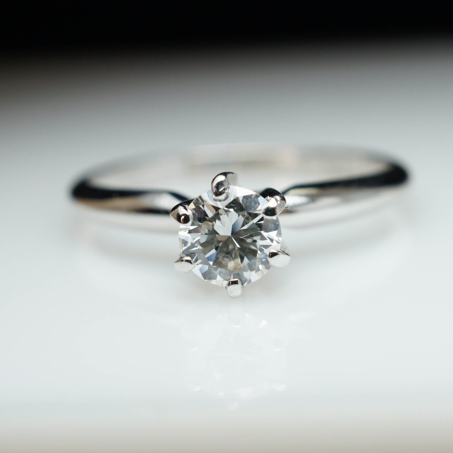 SALE Vintage Solitaire .38ct Round Diamond Engagement Ring