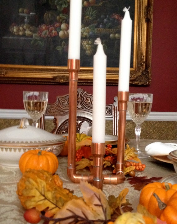 Copper Pipe Candle Holder Industrial Design 3 Stem by MacAndLexie