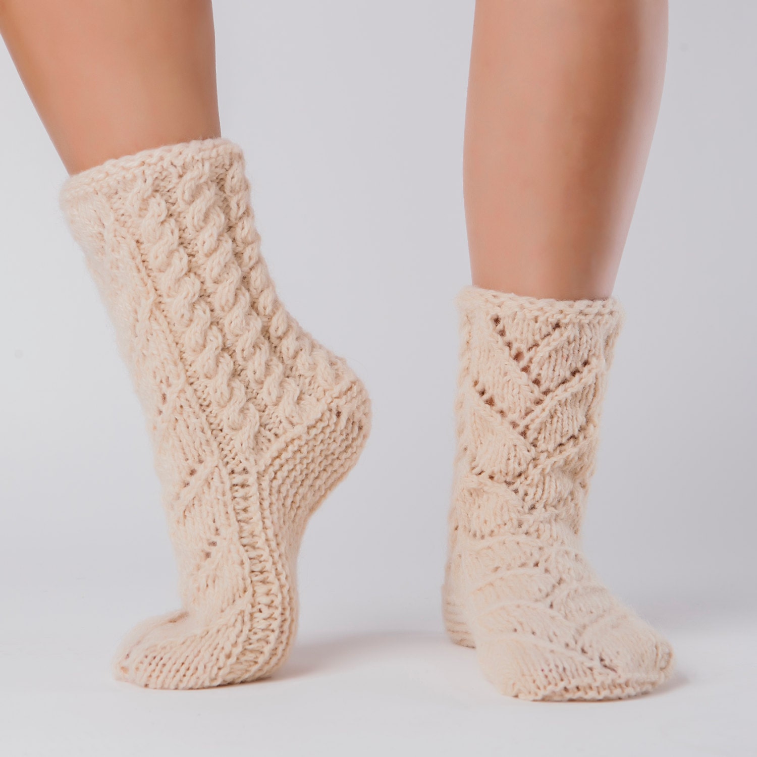 Wool Slippers Handknit Wool Socks Warm Soft Tall Knitted