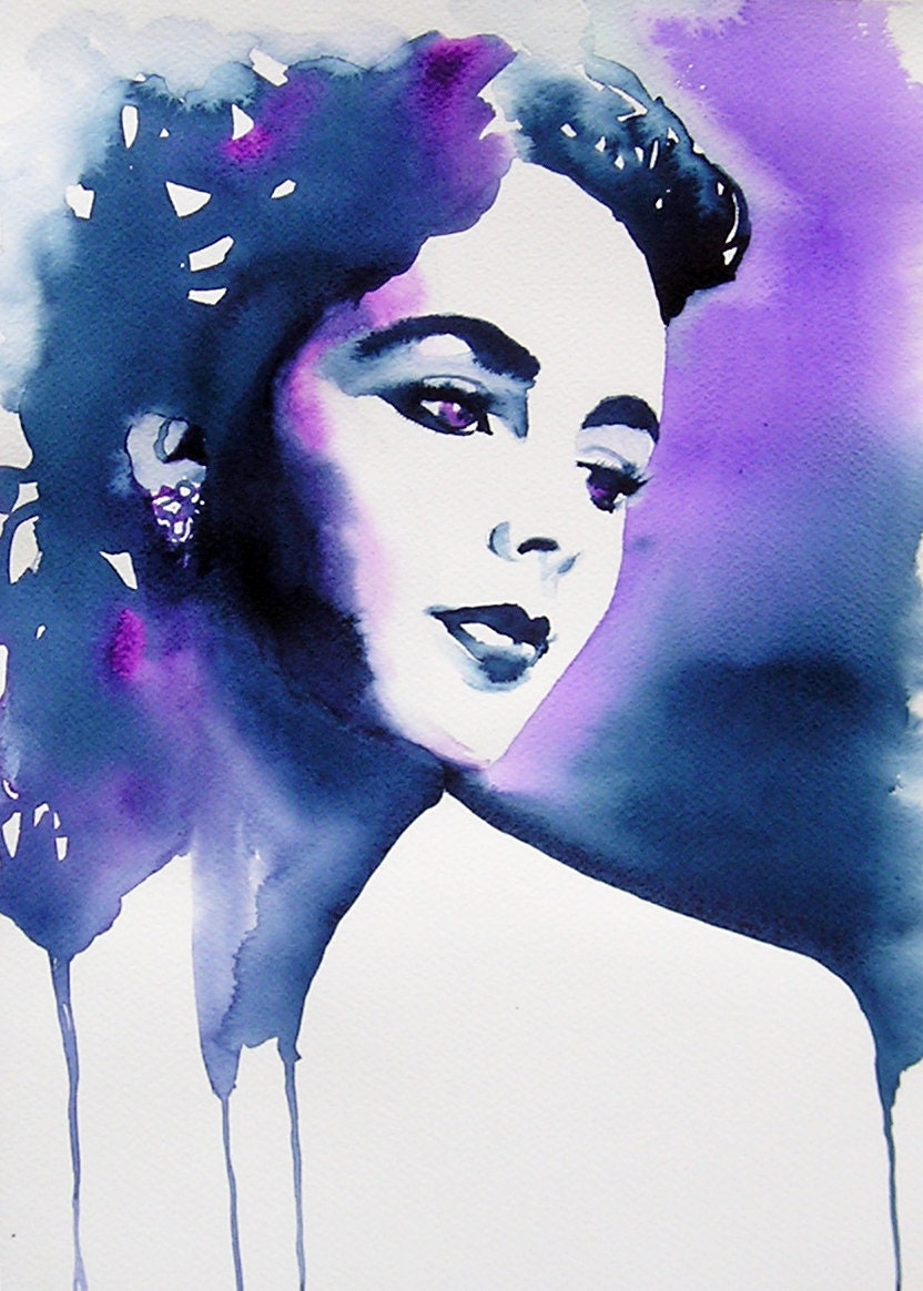 Old Hollywood Art Print of Original Watercolor Fashion Glamour