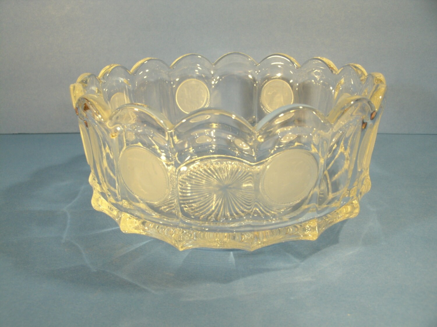 Large Coin Glass Bowl Vintage Fostoria Clear Pressed Glass