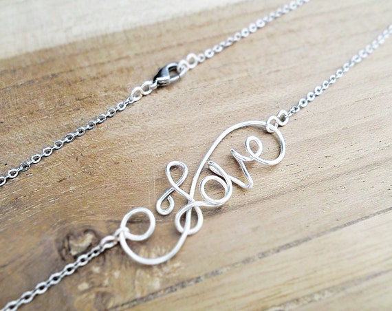 Items similar to Infinite Love Wire Word Necklace / Love word jewelry ...