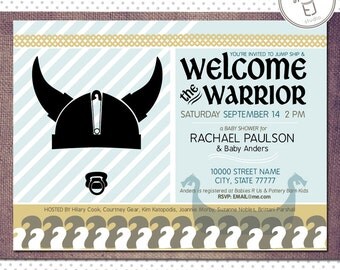 Printable Warrior Viking Baby Shower Boy Invitations (Digital File, Printing Available)