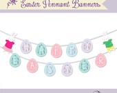 Easter Pennant Banners with cute Easter Bunnies & Eggs for Easter Party. INSTANT DOWNLOAD printable designs. Vintage and whimsical look. Il_170x135