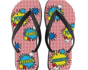 Kids Personalized Flip Flops - Superhero Gift Idea, Superhero Birthday Gift